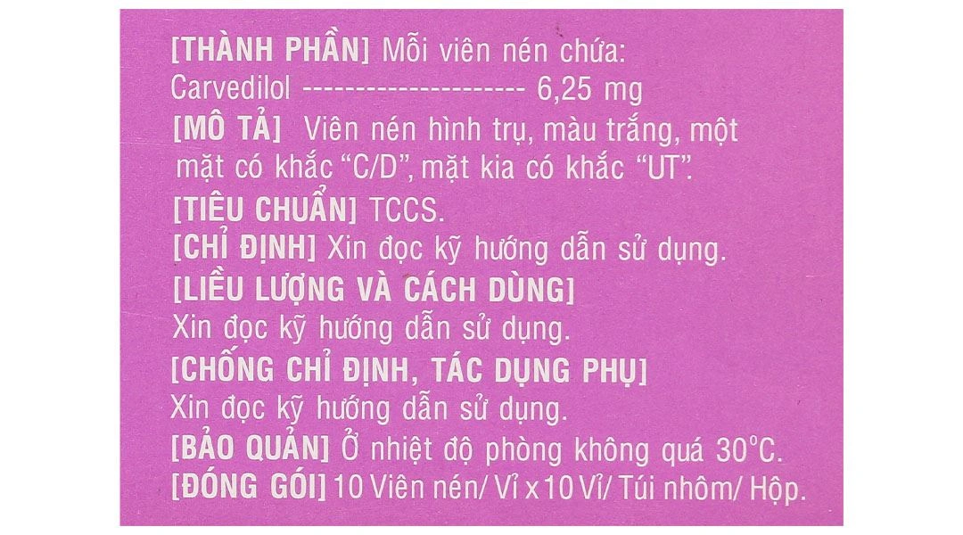 Carvedol 6.25 trị tăng huyết áp, đau thắt ngực (10 vỉ x 10 viên) - 8