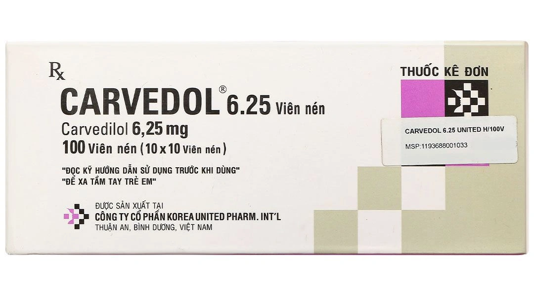 Carvedol 6.25 trị tăng huyết áp, đau thắt ngực (10 vỉ x 10 viên) - 1
