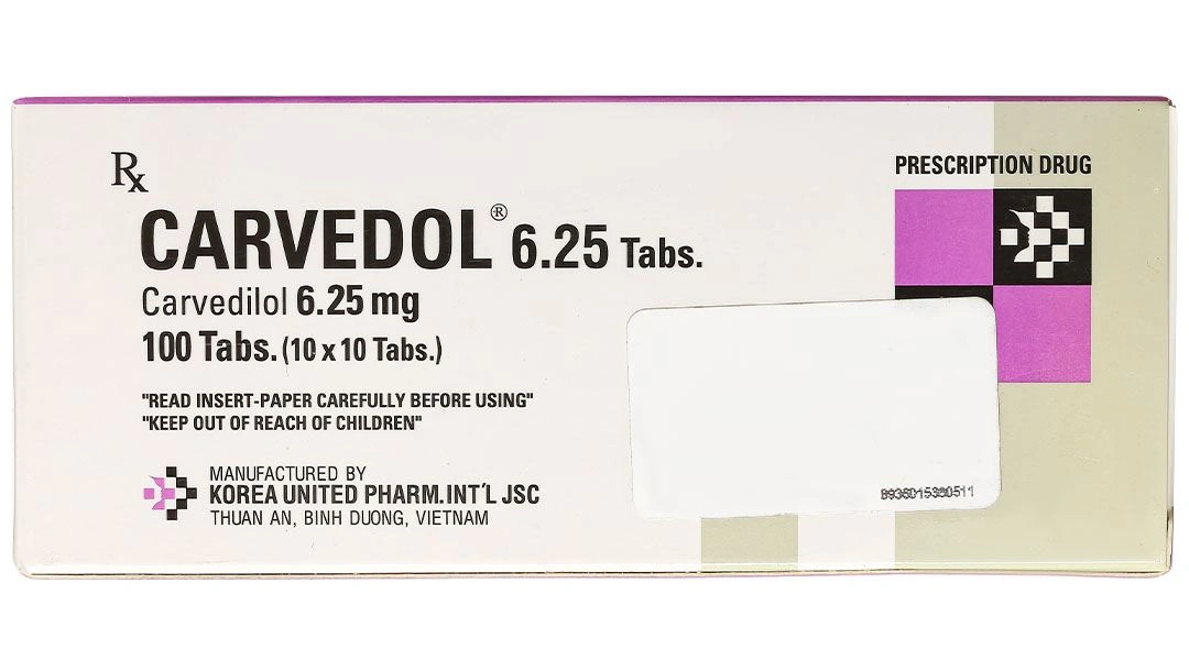 Carvedol 6.25 trị tăng huyết áp, đau thắt ngực (10 vỉ x 10 viên) - 2