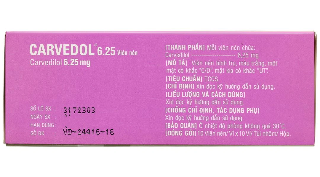 Carvedol 6.25 trị tăng huyết áp, đau thắt ngực (10 vỉ x 10 viên) - 4