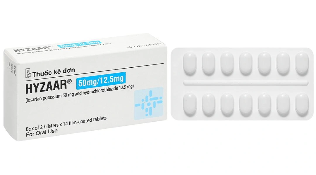 Hyzaar 50/12.5mg trị tăng huyết áp (2 vỉ x 14 viên) - 