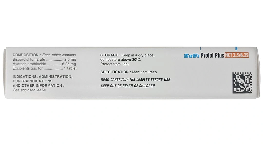 Savi Prolol Plus HCT 2.5/6.25 kiểm soát tình trạng tăng huyết áp (3 vỉ x 10 viên) - 3