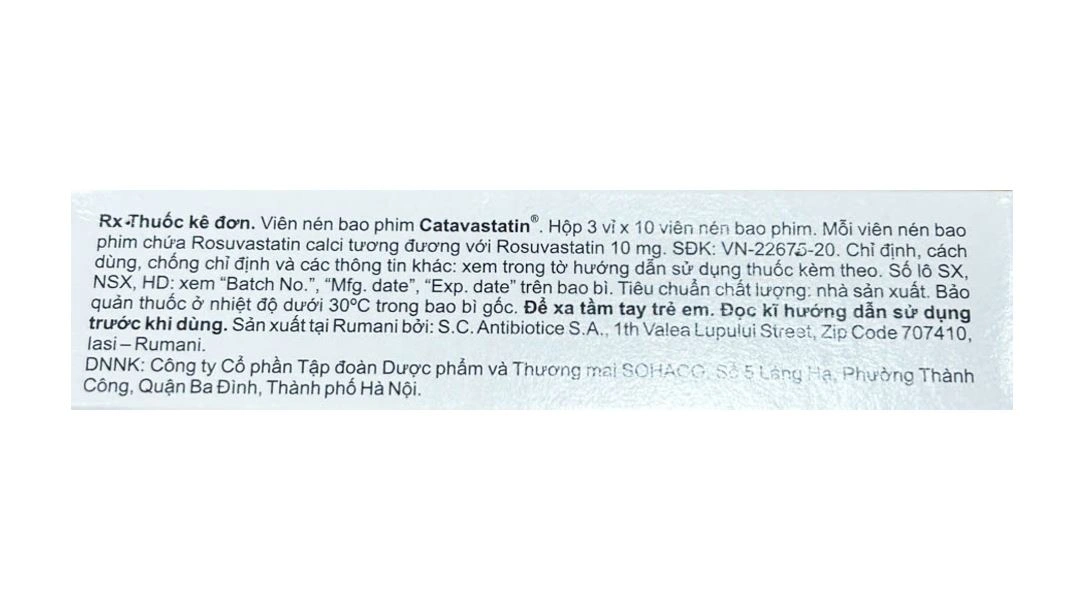Catavastatin 10mg điều trị tăng cholesterol máu nguyên phát (3 vỉ x 10 viên) - 1