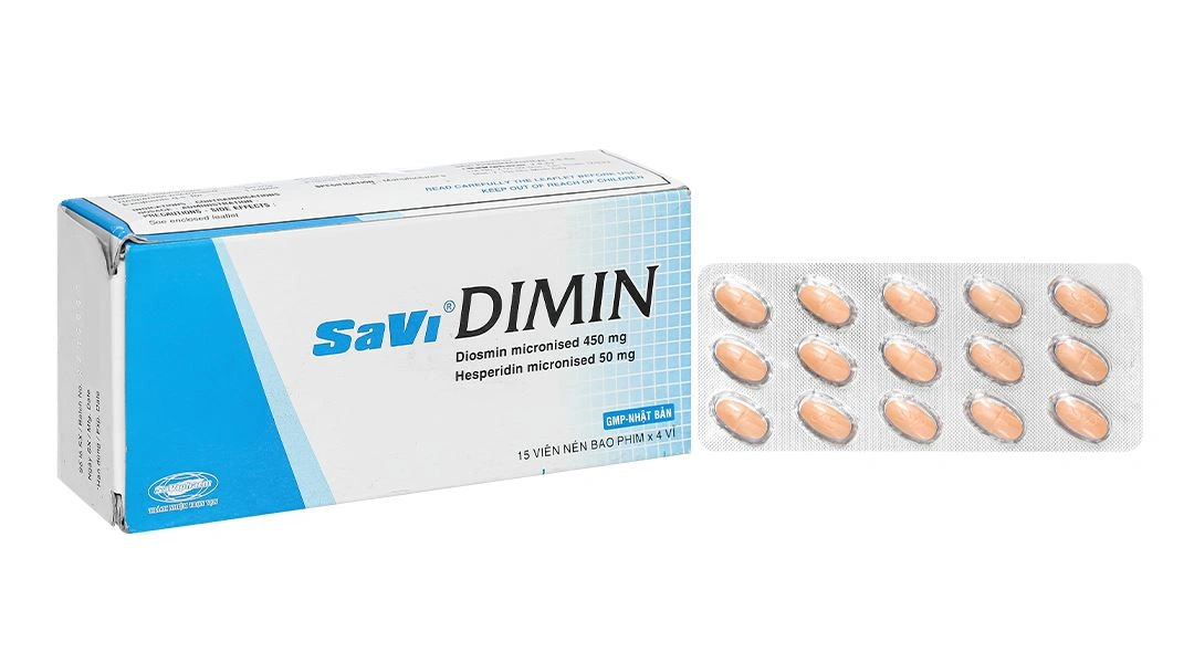 Savi Dimin điều trị triệu chứng suy tĩnh mạch - mạch bạch huyết, trĩ cấp (4 vỉ x 15 viên) - 