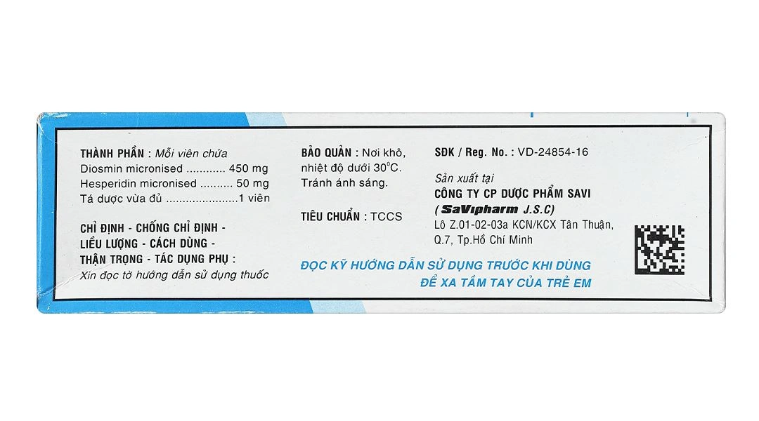 Savi Dimin điều trị triệu chứng suy tĩnh mạch - mạch bạch huyết, trĩ cấp (4 vỉ x 15 viên) - 3