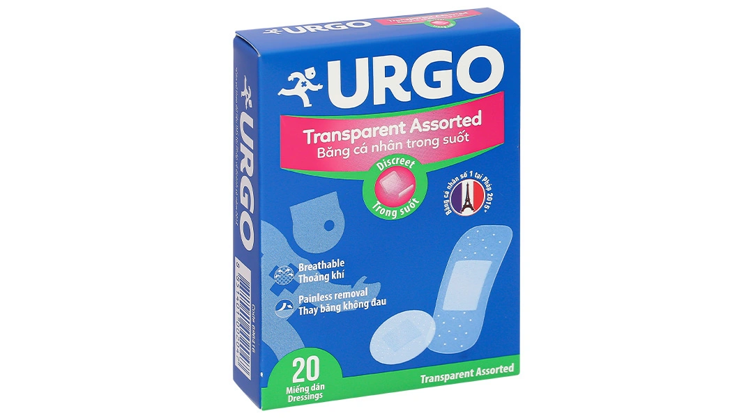 Băng cá nhân trong suốt Urgo Transparent Assorted hộp 20 miếng - 