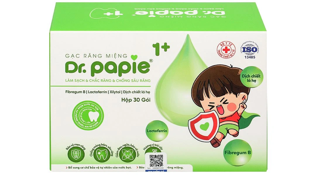 Gạc răng miệng Dr. Papie 1+ làm sạch, chắc răng, chống sâu răng cho bé hộp 30 miếng - 1