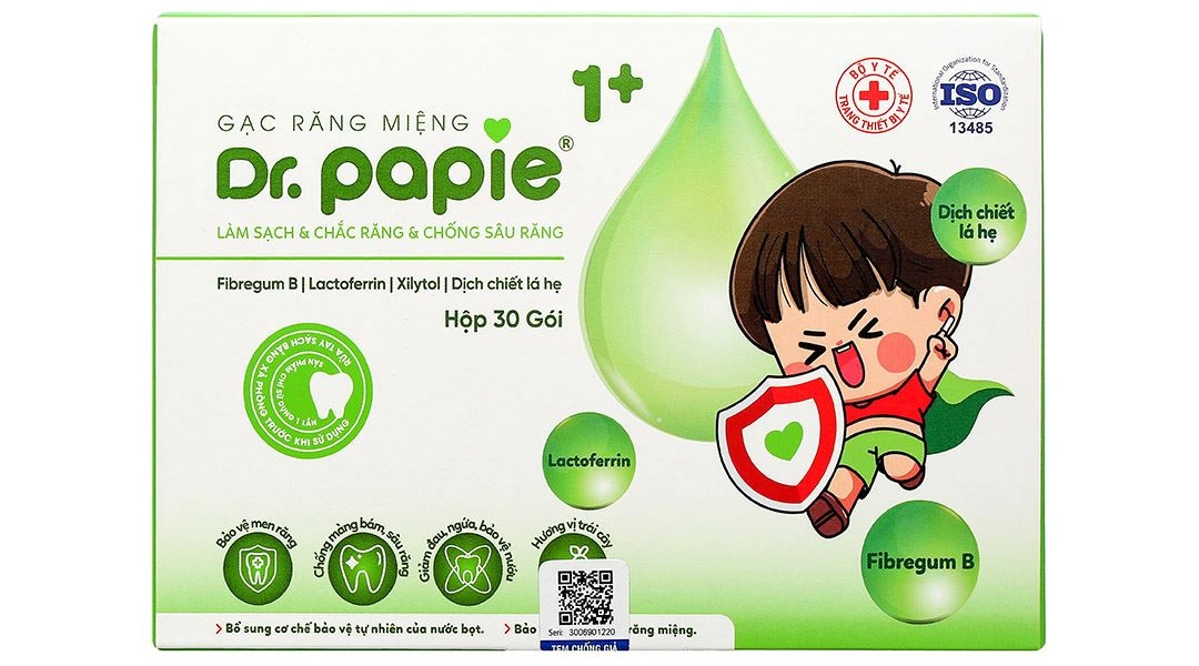 Gạc răng miệng Dr. Papie 1+ làm sạch, chắc răng, chống sâu răng cho bé hộp 30 miếng - 2