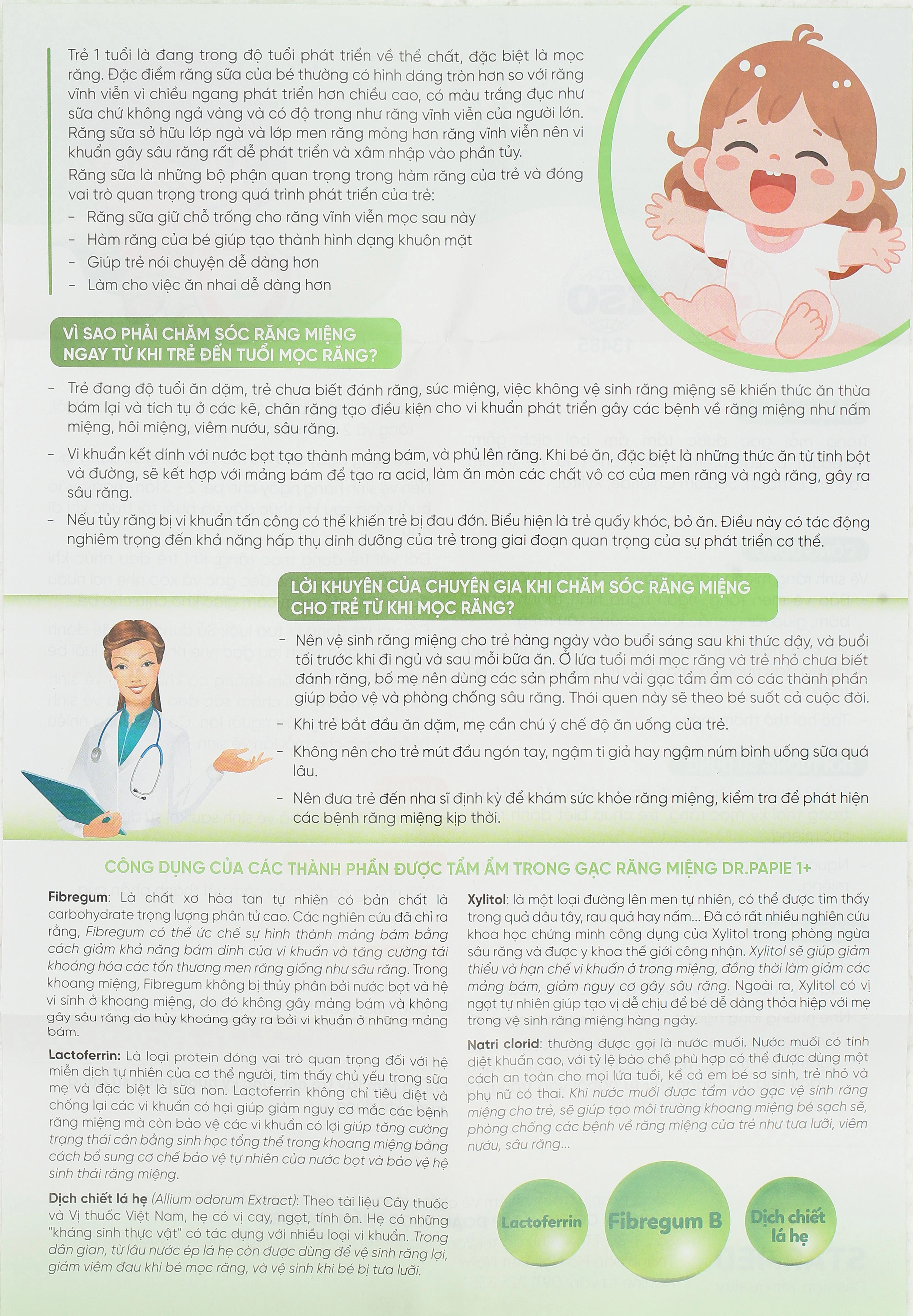 Gạc răng miệng Dr. Papie 1+ làm sạch, chắc răng, chống sâu răng cho bé hộp 30 miếng - 11