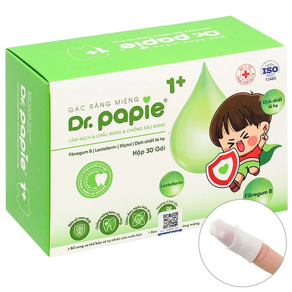 Gạc răng miệng Dr. Papie 1+ làm sạch, chắc răng, chống sâu răng cho bé