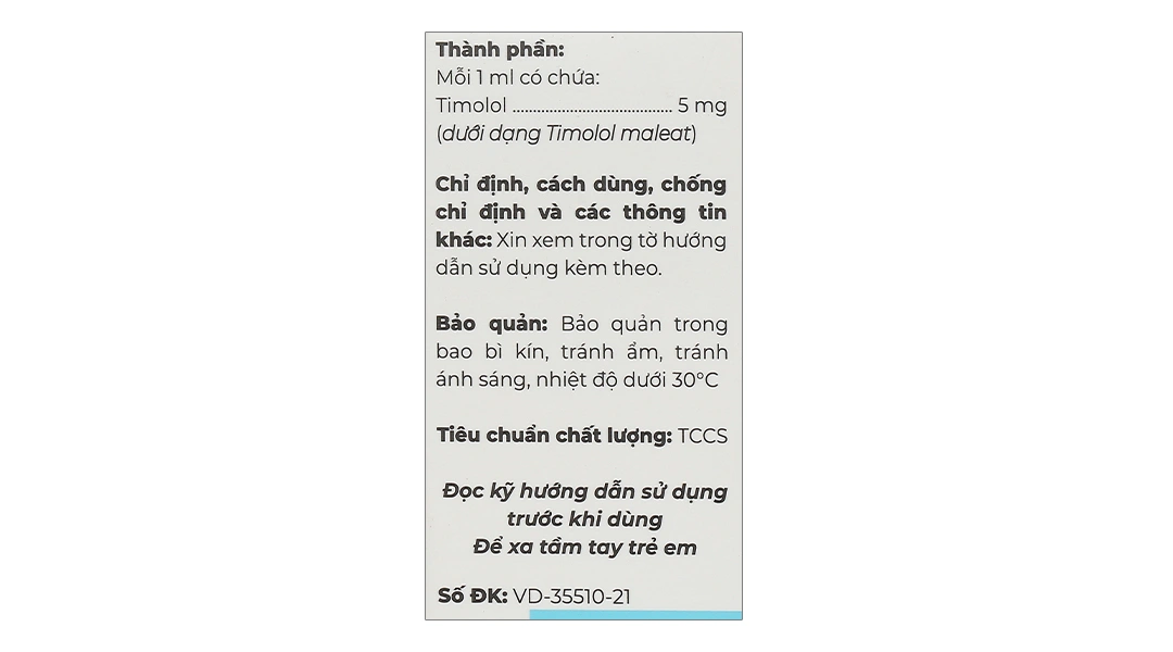 Dung dịch nhỏ mắt Timo Drop 5mg/ml giảm áp lực nội nhãn, trị glaucom chai 5ml - 5