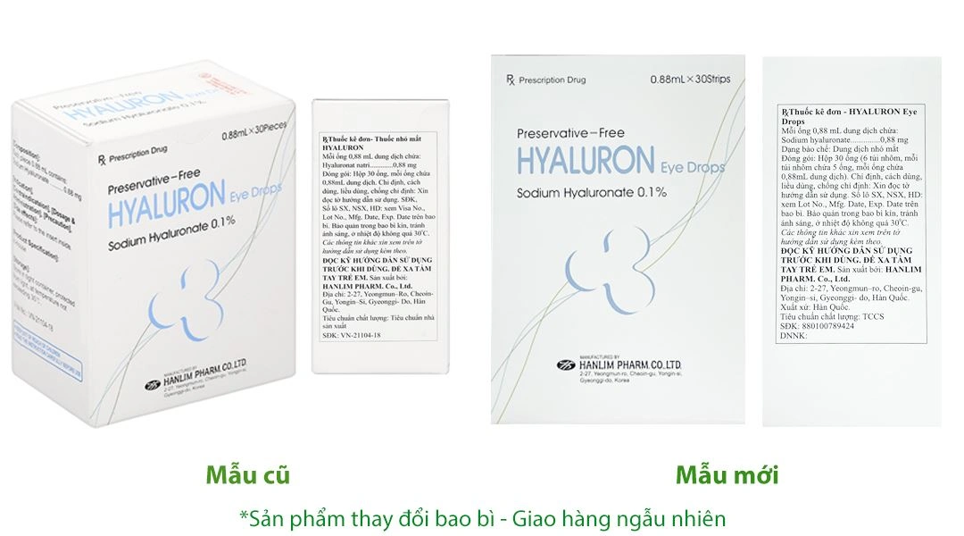 Thuốc nhỏ mắt Hyaluron Eye Drops 0.1% trị tổn thương giác mạc và kết mạc (30 ống x 0.88ml) - 