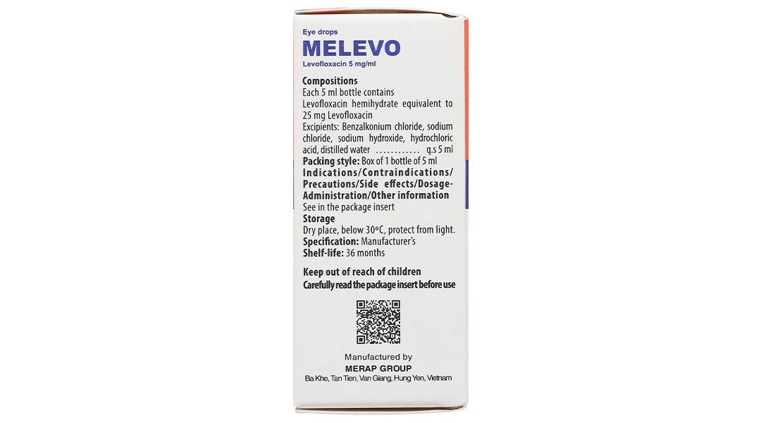 Thuốc nhỏ mắt Melevo 5mg/ml điều trị nhiễm trùng vùng quanh mắt và phụ cận chai 5ml - 3