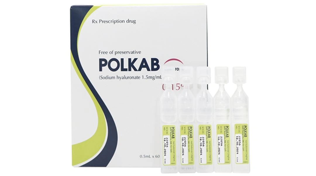 Dung dịch nhỏ mắt Polkab 0.15% điều trị rối loạn biểu mô giác mạc (60 ống x 0.5ml) - 