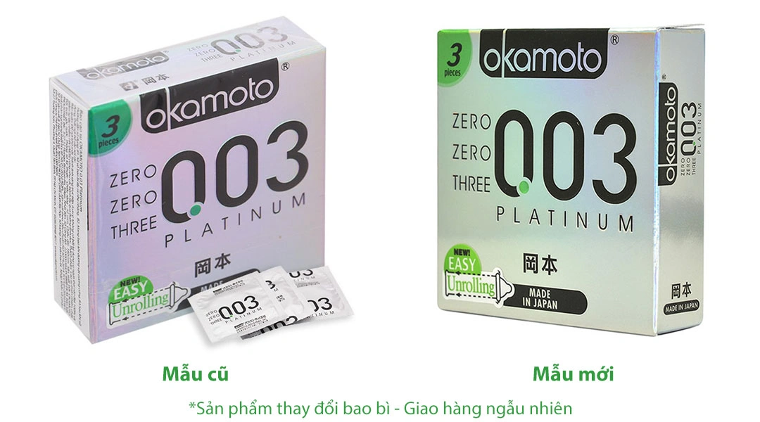 Bao cao su Okamoto 0.03 Platinum 52mm hộp 3 cái - 