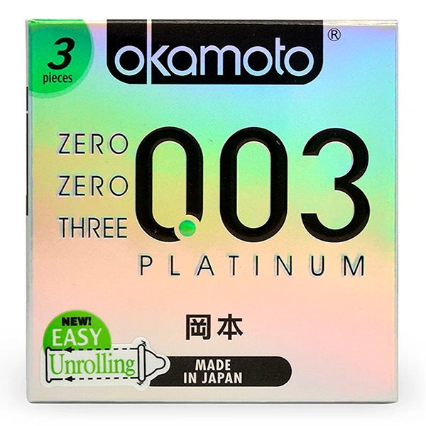 Bao cao su Okamoto 0.03 Platinum 52mm hộp 3 cái - 1