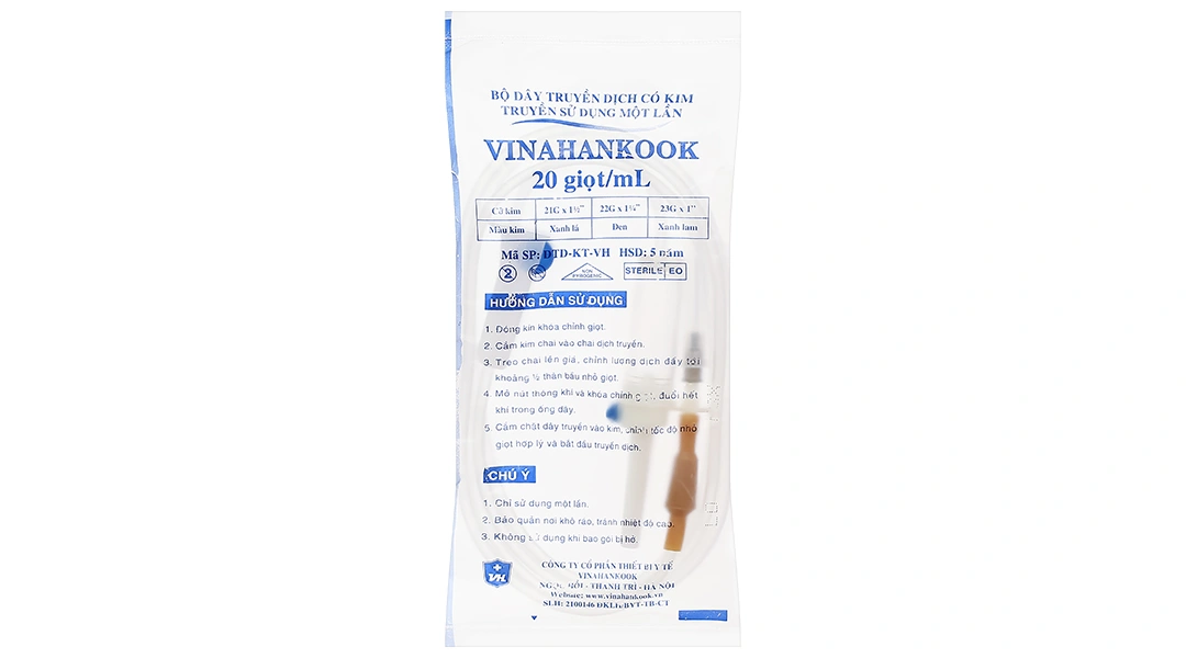 Bộ dây truyền dịch Vinahankook 20 giọt/mL có kim 22Gx1'' gói 1 cái - 