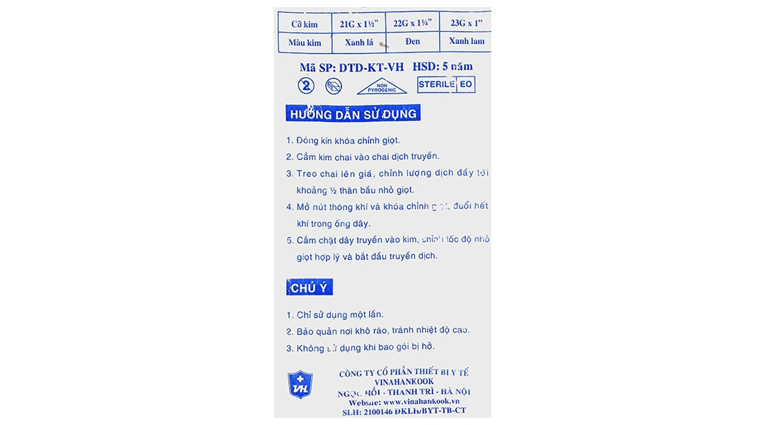 Bộ dây truyền dịch Vinahankook 20 giọt/mL có kim 22Gx1'' gói 1 cái - 3