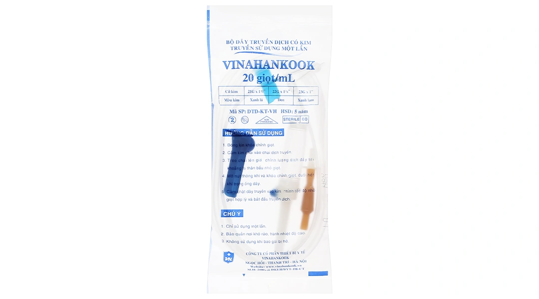 Bộ dây truyền dịch Vinahankook 20 giọt/mL có kim 23Gx1" gói 1 cái - 