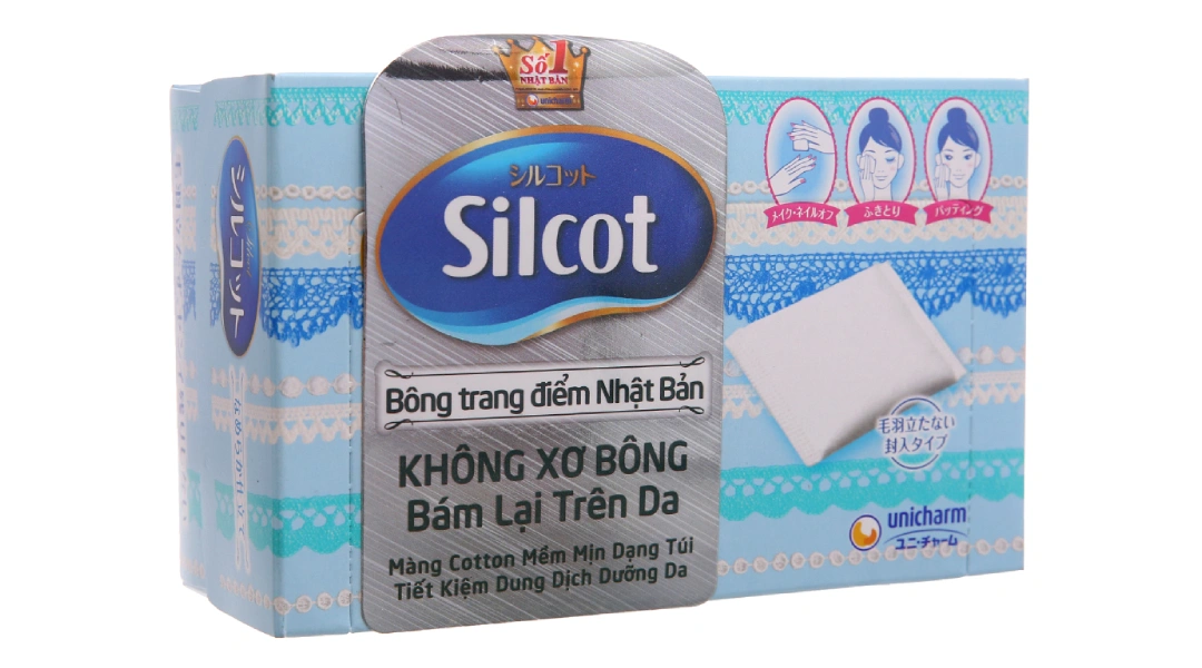 Bông tẩy trang Unicharm Silcot mềm mịn không xơ bông hộp 82 miếng - 