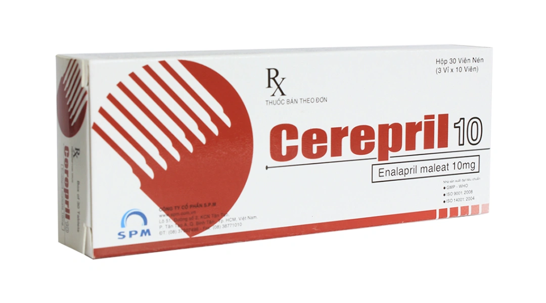 Cerepril 10mg điều trị tăng huyết áp, suy tim (3 vỉ x 10 viên) - 