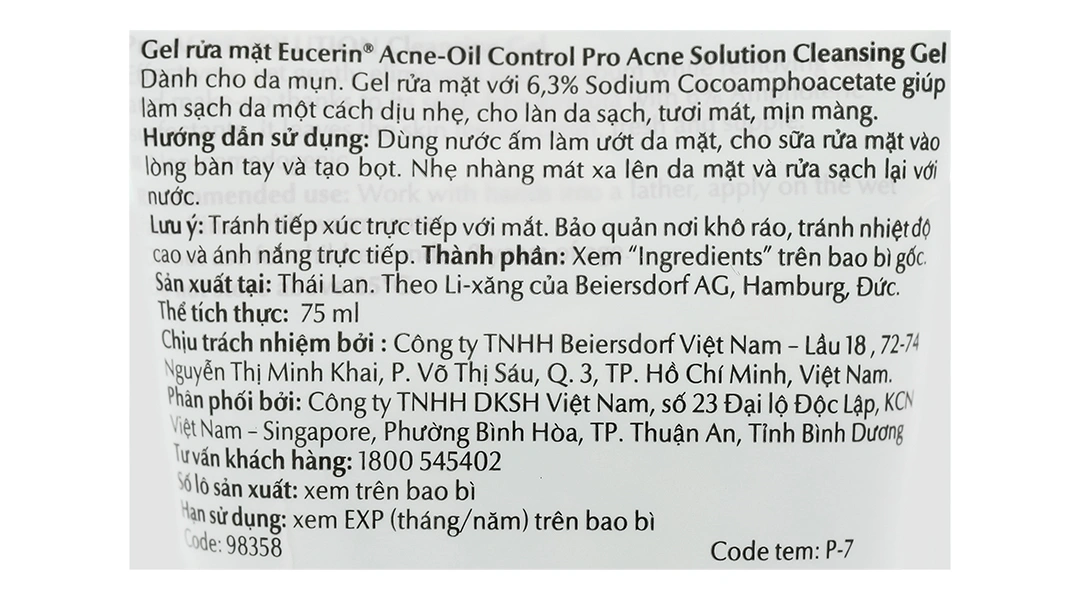 Gel rửa mặt Eucerin Pro Acne Solution làm sạch cho da mụn tuýp 75ml - 2