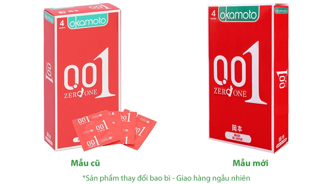 Bao cao su Okamoto 0.01 PU siêu mỏng hộp 4 cái - 