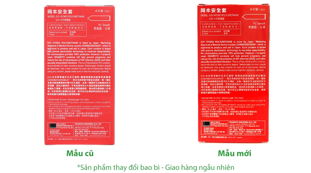 Bao cao su Okamoto 0.01 PU siêu mỏng hộp 4 cái - 1