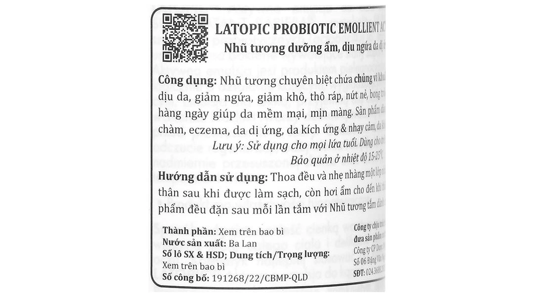 Sữa dưỡng Latopic Probiotic Emollient Active Body Emulsion dưỡng ẩm toàn thân, dịu da kích ứng chai 250ml - 5