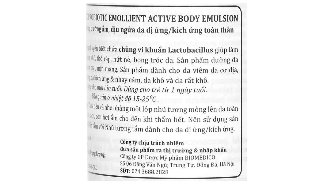 Sữa dưỡng Latopic Probiotic Emollient Active Body Emulsion dưỡng ẩm toàn thân, dịu da kích ứng chai 250ml - 6