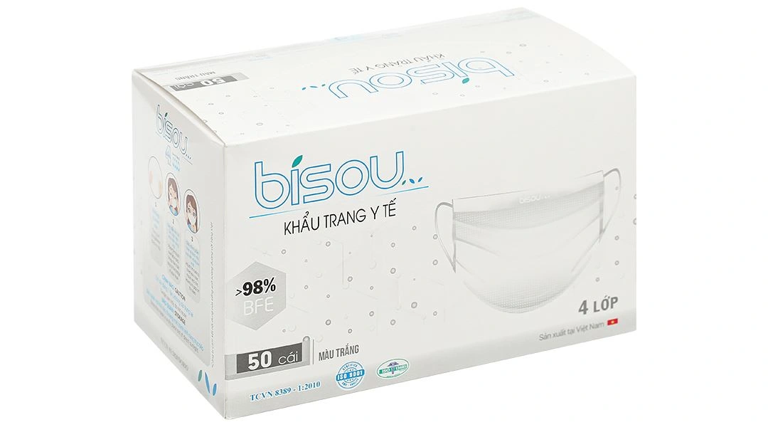 Khẩu trang y tế Bísou 4 lớp màu xanh hộp 50 cái - 18