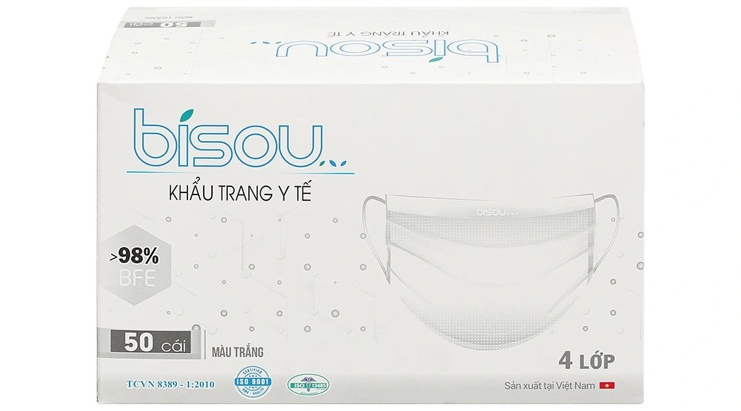 Khẩu trang y tế Bísou 4 lớp màu xanh hộp 50 cái - 19