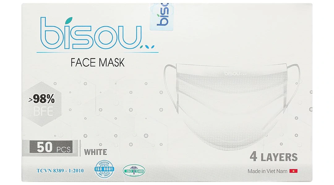 Khẩu trang y tế Bísou 4 lớp màu xanh hộp 50 cái - 20