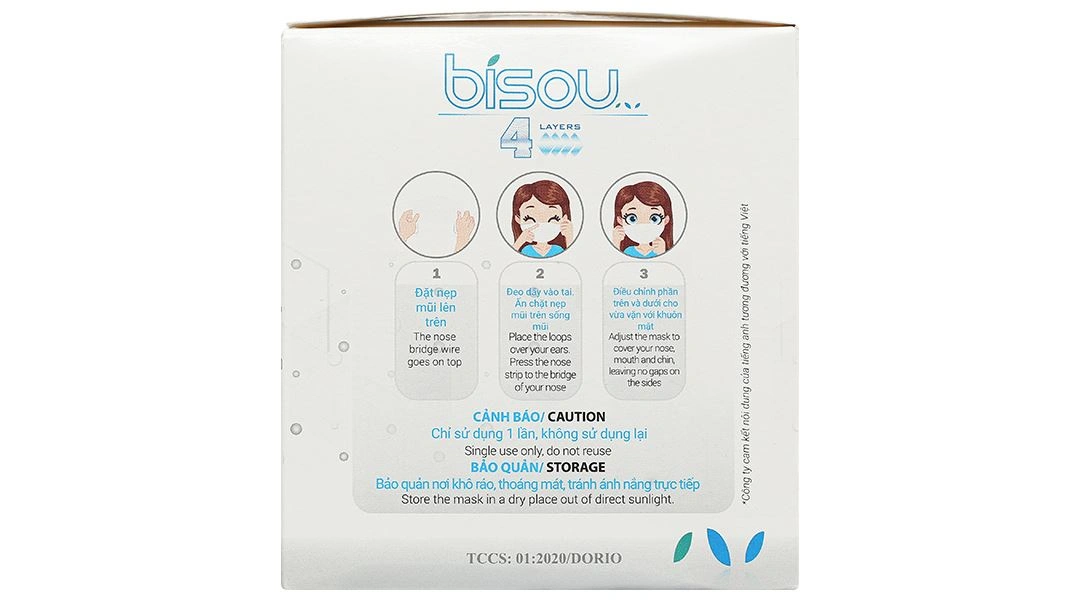 Khẩu trang y tế Bísou 4 lớp màu xanh hộp 50 cái - 21