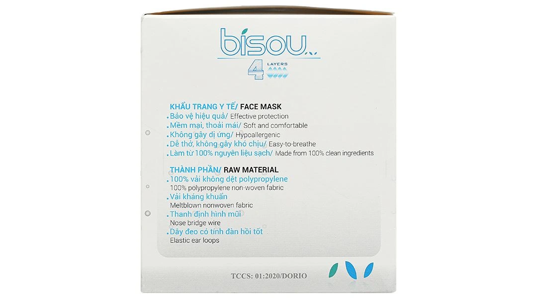 Khẩu trang y tế Bísou 4 lớp màu xanh hộp 50 cái - 22
