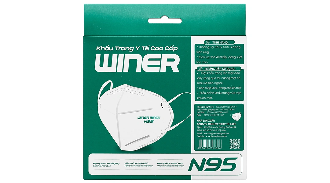 Khẩu trang y tế Winer N95 4 lớp màu trắng hộp 10 cái - 3