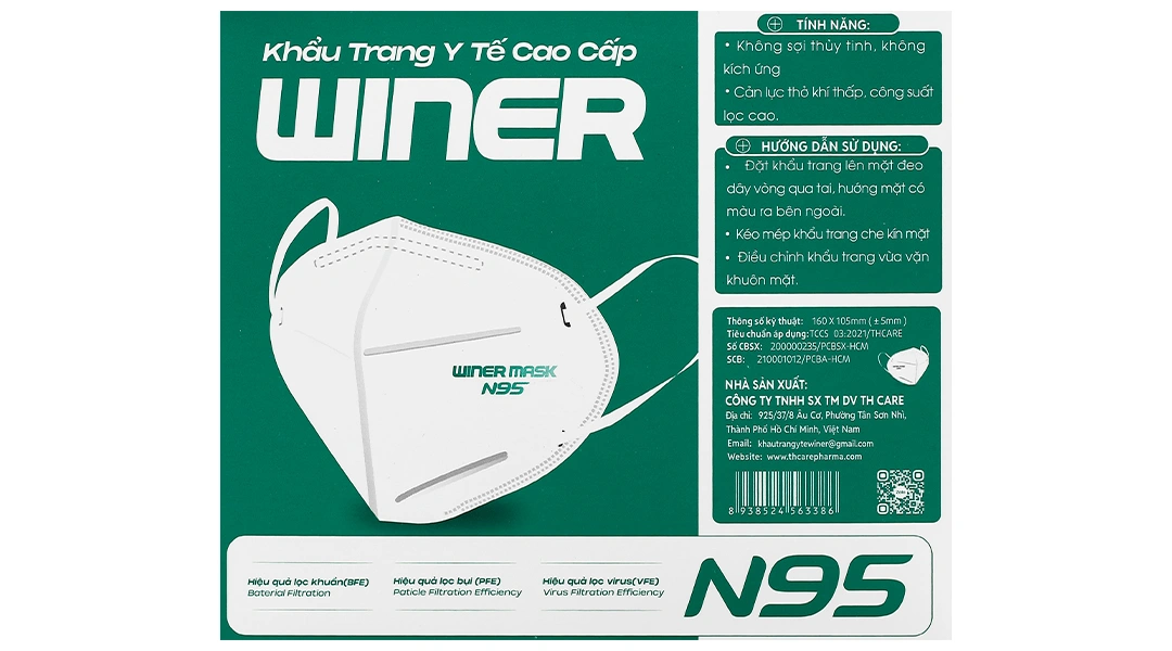 Khẩu trang y tế Winer N95 4 lớp màu trắng hộp 10 cái - 7