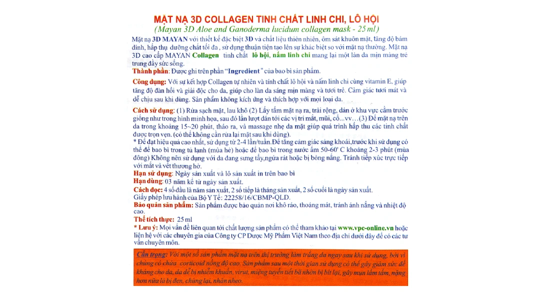 Mặt nạ 3D Mayan collagen hồng sâm linh chi da trắng mịn miếng 25ml - 5
