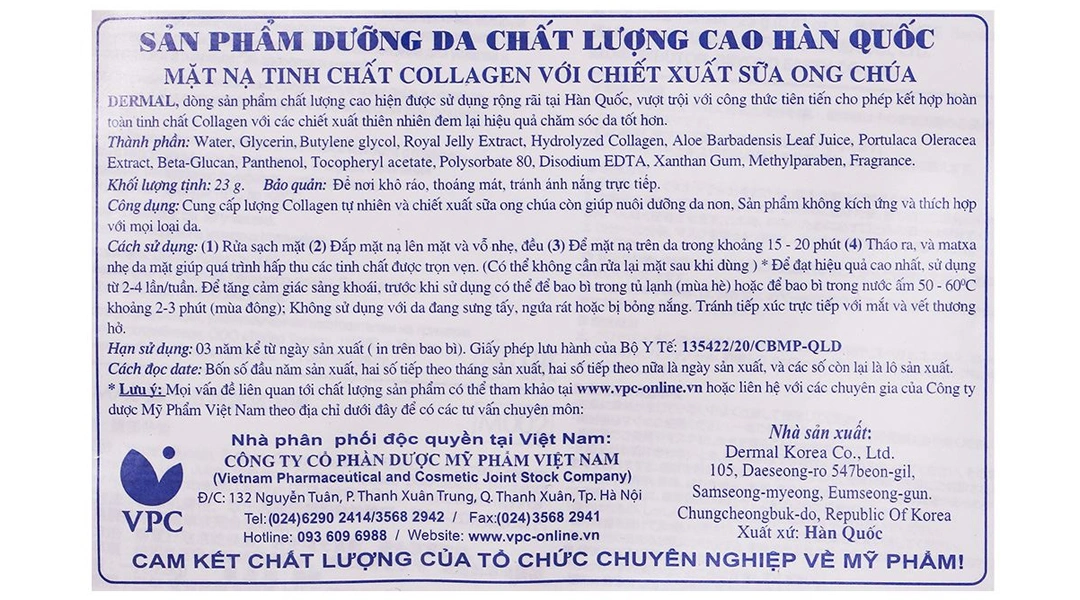 Mặt nạ giấy Dermal collagen ngọc trai làm trắng da miếng 23g - 10