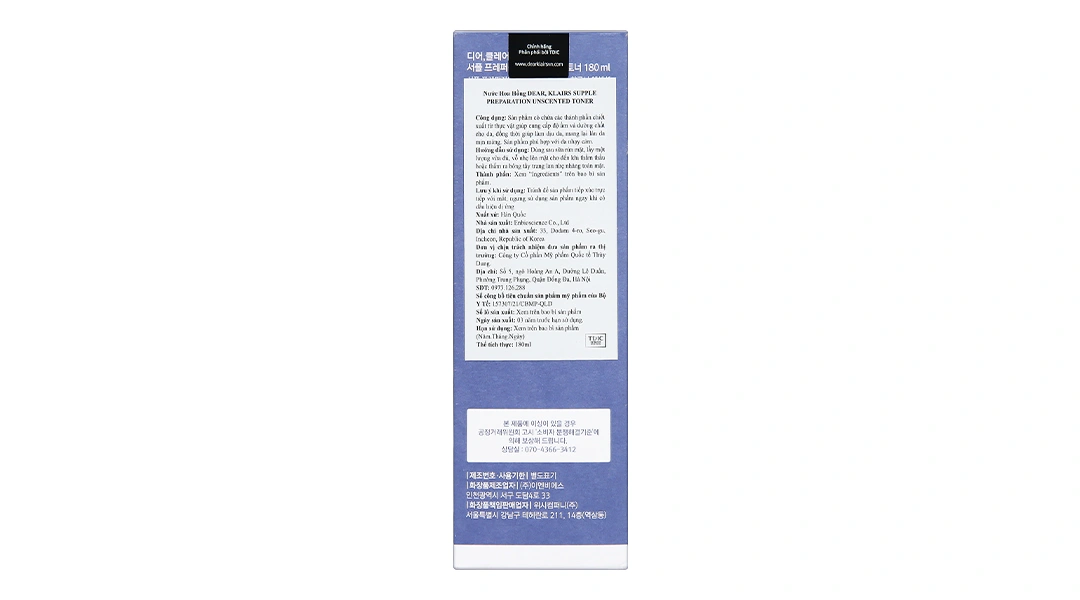 Nước hoa hồng Klairs Supple Preparation Unscented Toner không mùi cấp ẩm cho da chai 180ml - 4