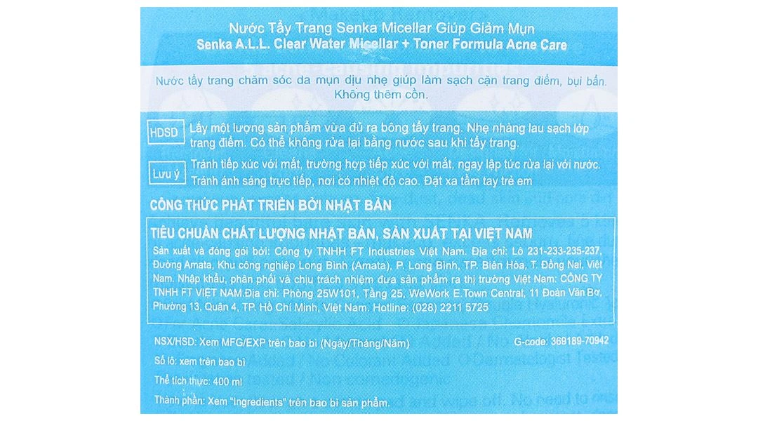 Nước tẩy trang Senka Micellar + Toner Formula Acne Care giúp làm sạch, giảm mụn chai 400ml - 3