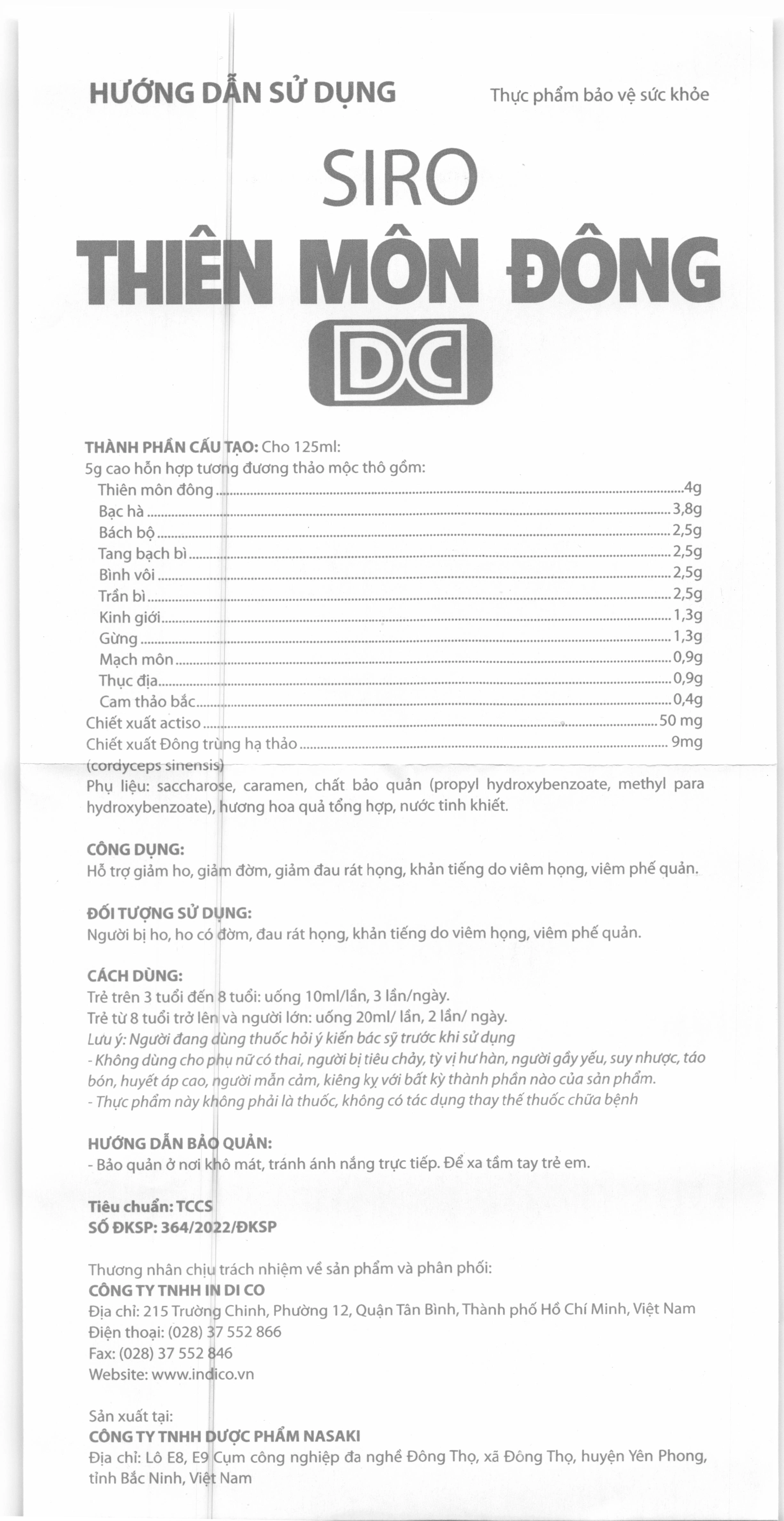 Siro Thiên Môn Đông DC giảm ho, giảm đau rát họng chai 125ml - 7