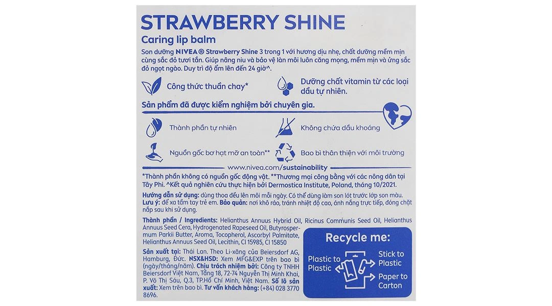 Son dưỡng môi Nivea Strawberry Shine duy trì độ ẩm, bảo vệ môi căng mọng, mềm mịn thỏi 4.8g - 2