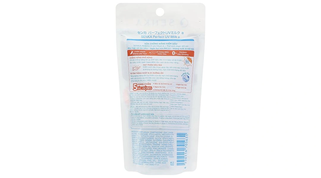 Sữa chống nắng Senka Perfect UV Milk SPF 50+ PA++++ giúp kiềm dầu và dưỡng ẩm chai 40ml - 2
