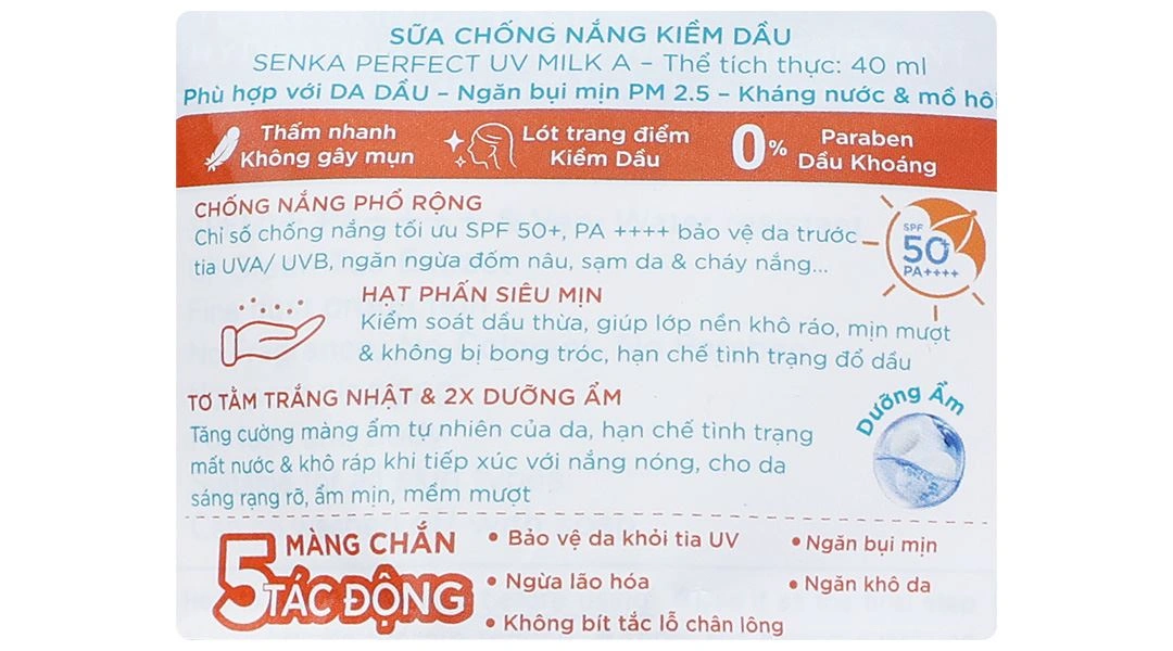 Sữa chống nắng Senka Perfect UV Milk SPF 50+ PA++++ giúp kiềm dầu và dưỡng ẩm chai 40ml - 6