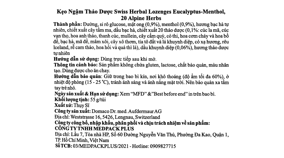 Swiss Energy Herbal Lozenges Eucalyptus & Menthol gói 55g - 2