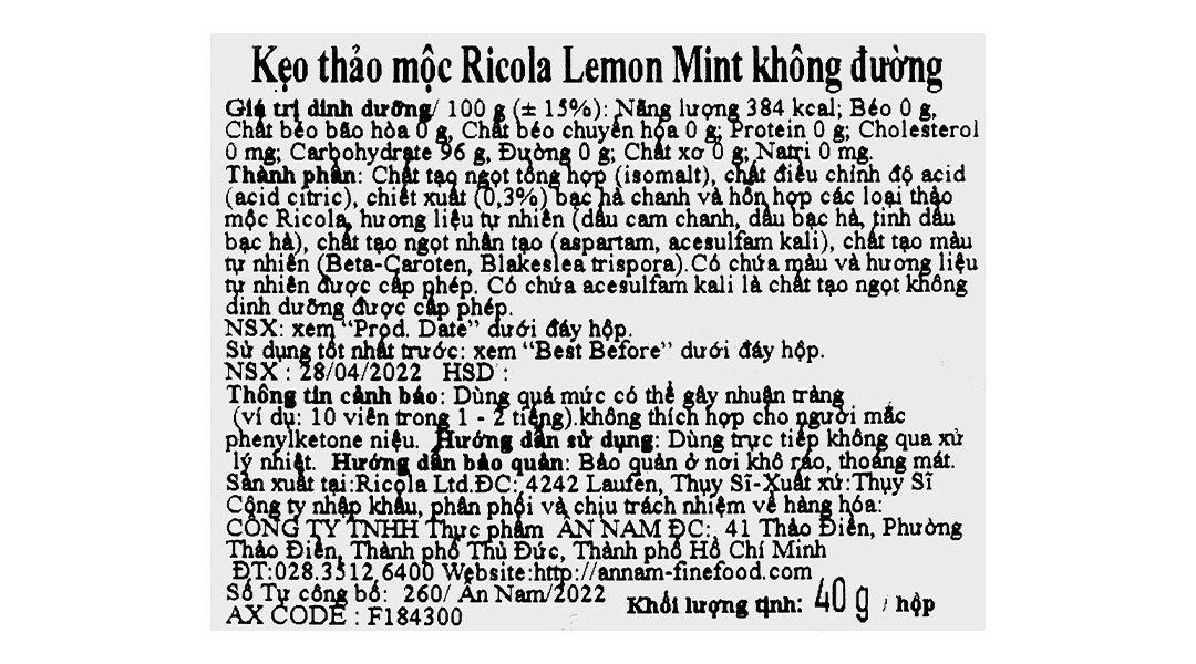 Kẹo Thảo Mộc Ricola Alpine Herbs Cranberry Không Đường hộp 40g - 7