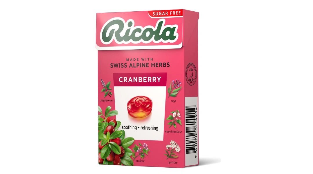 Kẹo Thảo Mộc Ricola Alpine Herbs Cranberry Không Đường hộp 40g - 