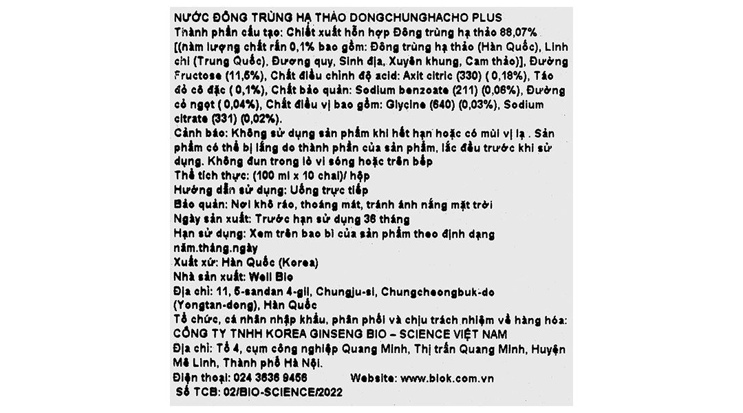 Nước đông trùng hạ thảo BIOK Dongchunghacho Plus hộp 10 chai x 100ml - 6