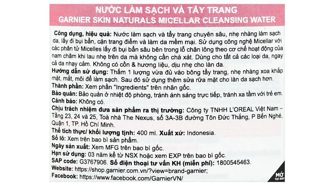 Nước tẩy trang Garnier All in 1 giúp làm sạch sâu, dịu nhẹ cho da nhạy cảm chai 400ml - 3